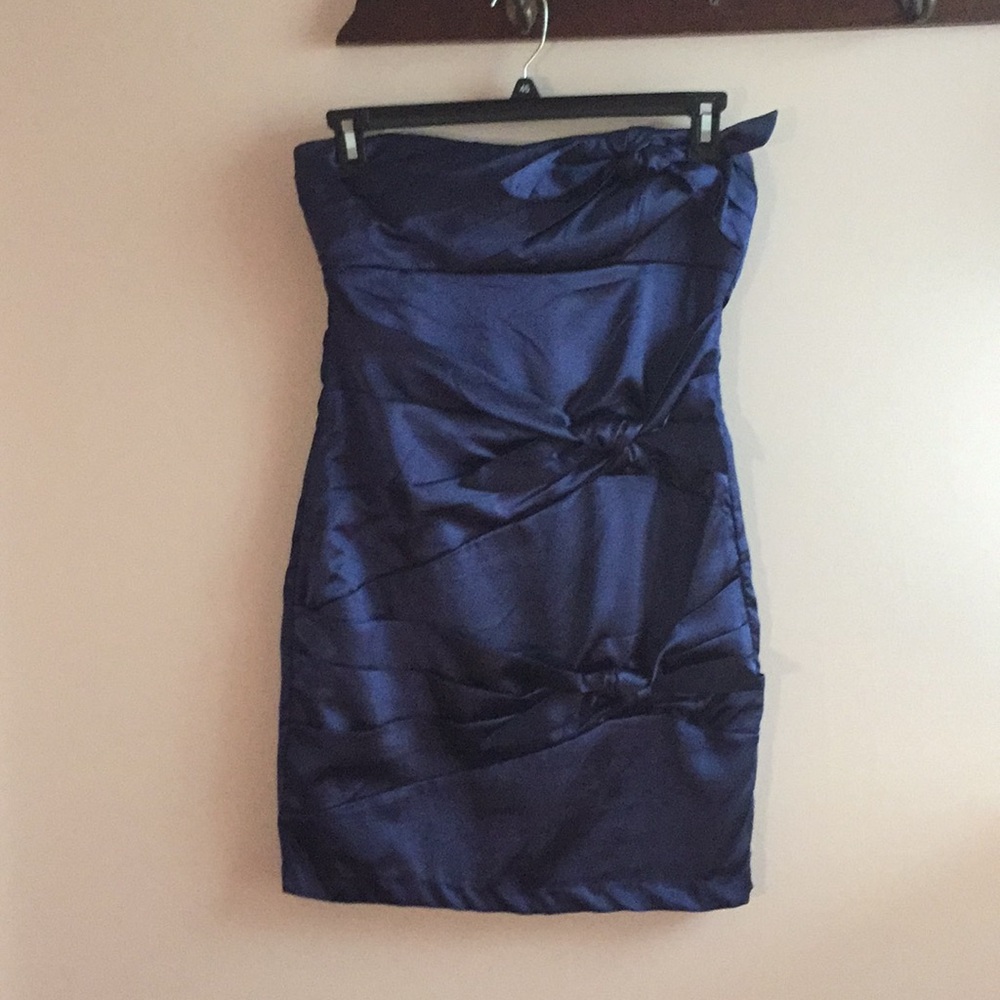 Blue Strapless Silky Dress